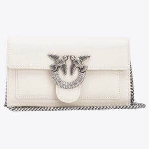 Sac à bandoulière - 100% cuir - orné de strass - blanc et argent Pinko