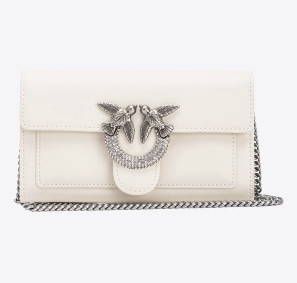 Sac à bandoulière - 100% cuir - orné de strass - blanc et argent Pinko